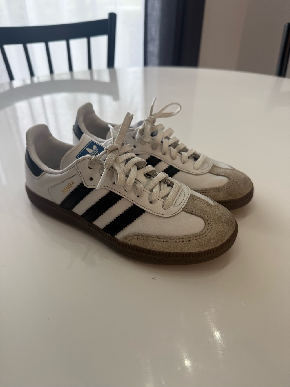 Adidas Samba Suede & Leather Kids Shoes - White with Black Stripes